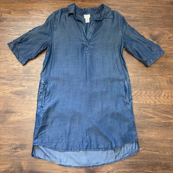Andrea Jovine Dark Wash Denim Dress Womens US M Blue AJ Split V-neck Mini Short - Picture 6 of 6